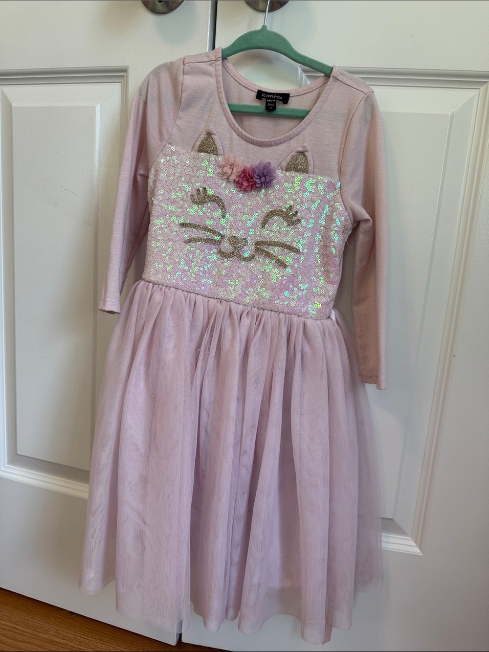 Zunie Pink Sequin Cat Tulle Dress with Floral Accents
